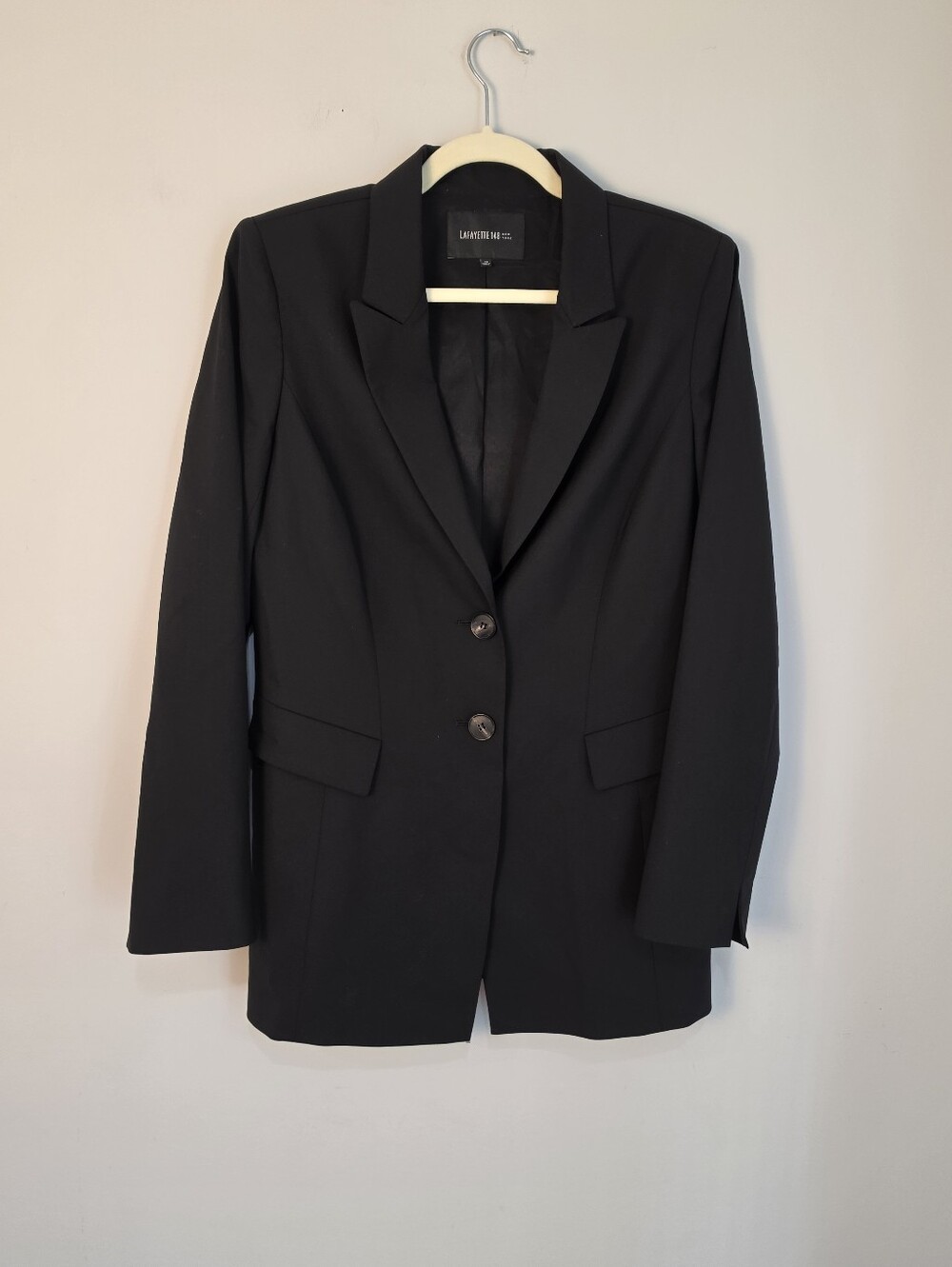 Lafayette 148 New York Virgin Wool Tailored Black Blazer Black Size 10